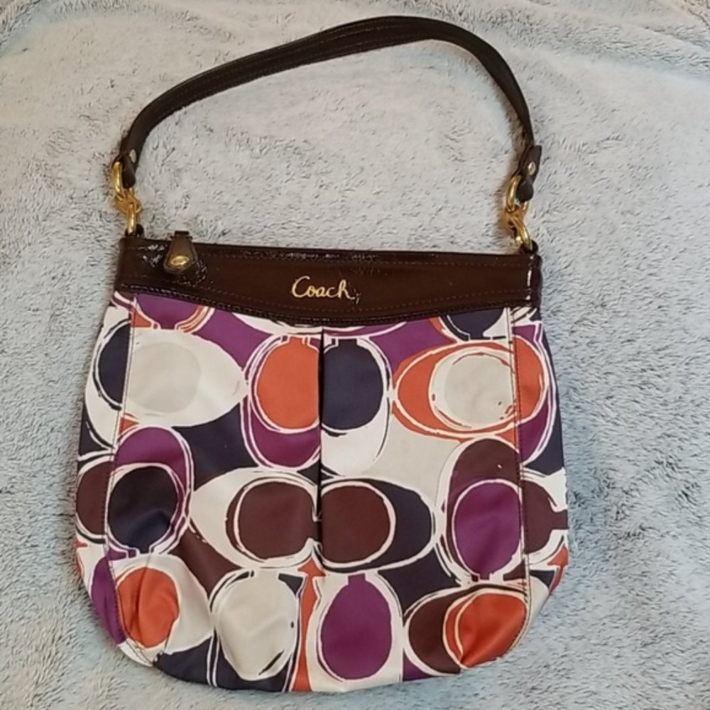 Coach Shoulder Handbag Ashley Signature Scarf Print Women's H12" x W13" x D3 EUC